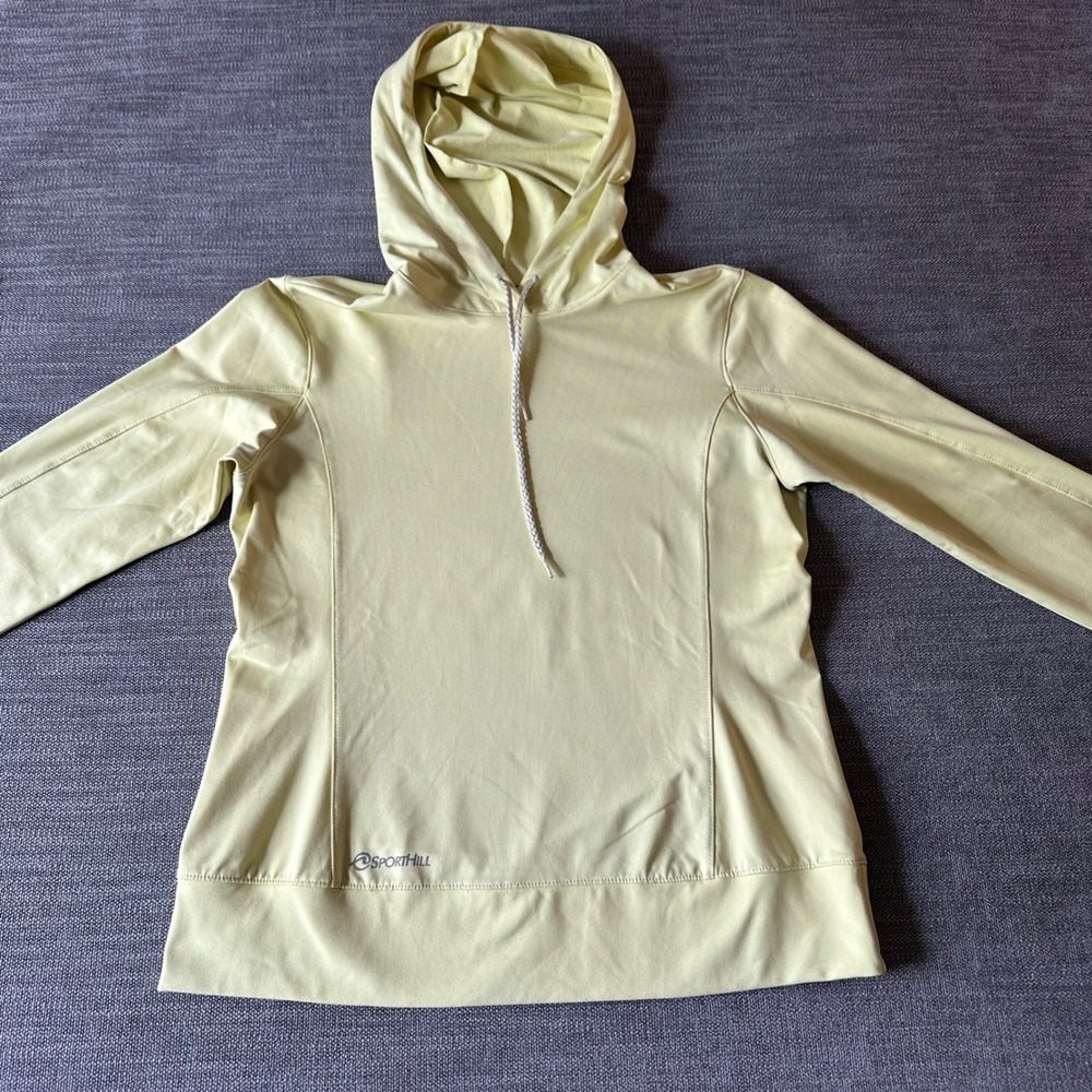 SportHill Running Hoodie Women Medium Yellow Thumbhole Performance Top